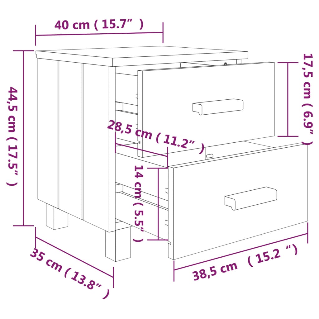 Bedside Cabinets"HAMAR"2 pcs Light Grey 40x35x44,5cm Solid Wood