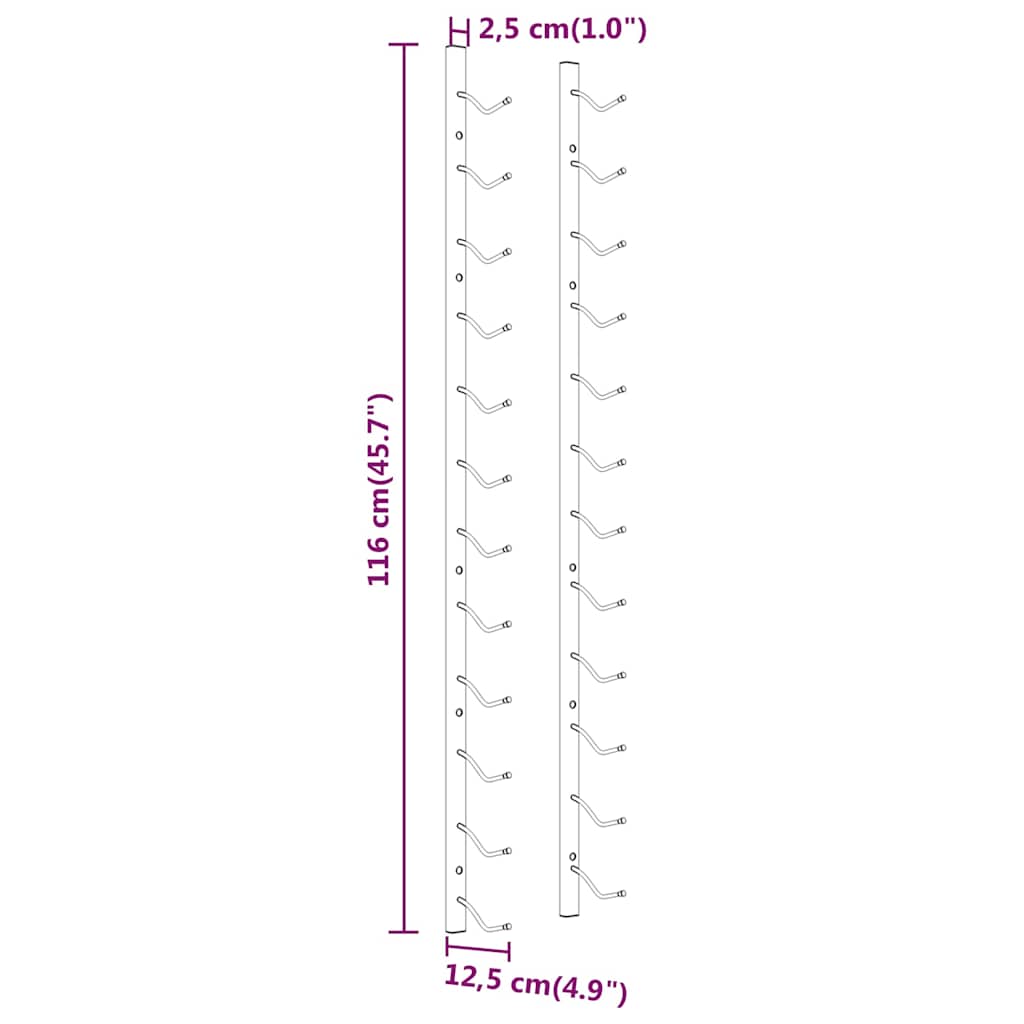 340882 vidaXL Wall Mounted Wine Rack for 12 Bottles 2 pcs Gold Iron