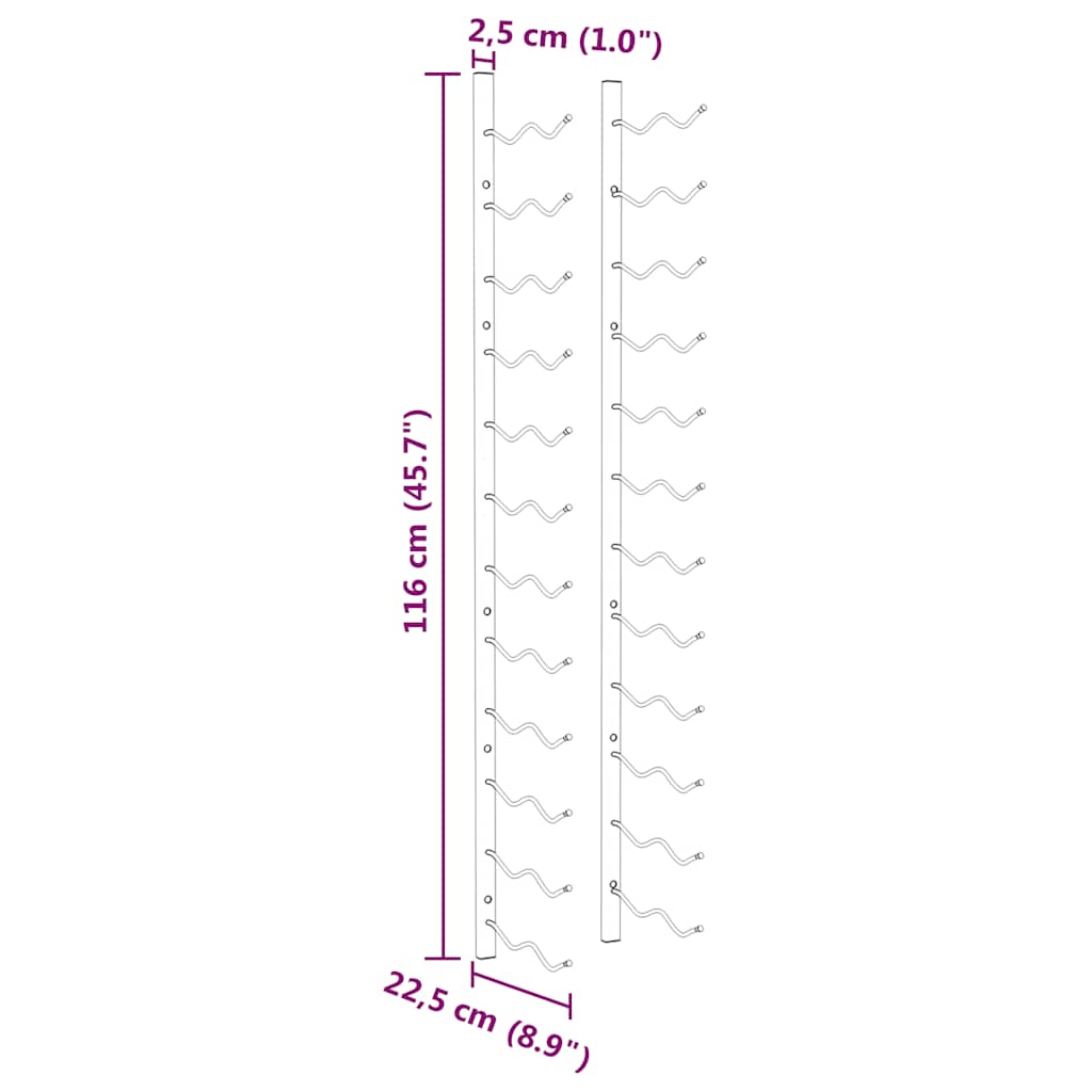 Wall Mounted Wine Rack for 24 Bottles 2 pcs White Iron