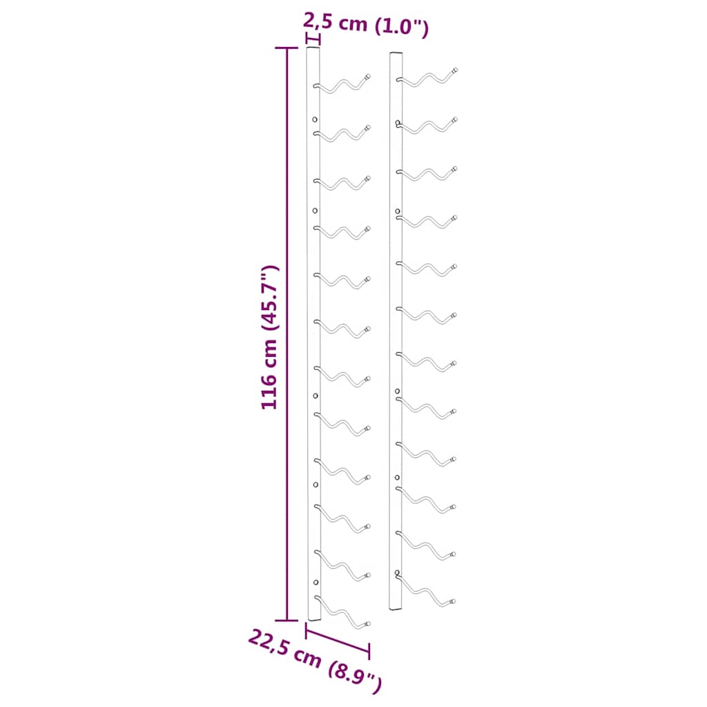 Wall Mounted Wine Rack for 24 Bottles 2 pcs Gold Iron