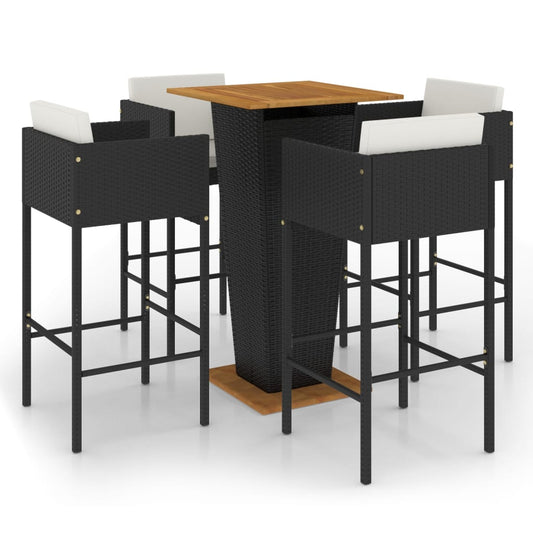 5 Piece Garden Bar Set with Cushions Poly Rattan Black 5 Piece Garden Bar Set with Cushions Poly Rattan Black