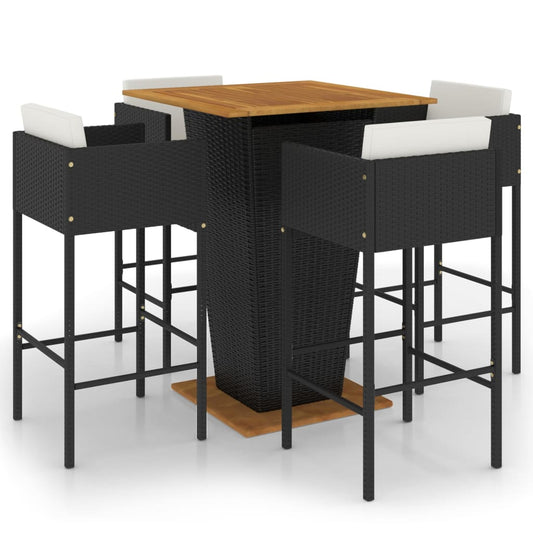 5 Piece Garden Bar Set with Cushions Poly Rattan Black 5 Piece Garden Bar Set with Cushions Poly Rattan Black