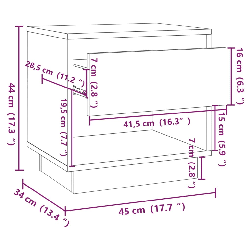 Bedside Cabinet | White | Engineered Wood | 45 cm x 34 cm x 44 cm