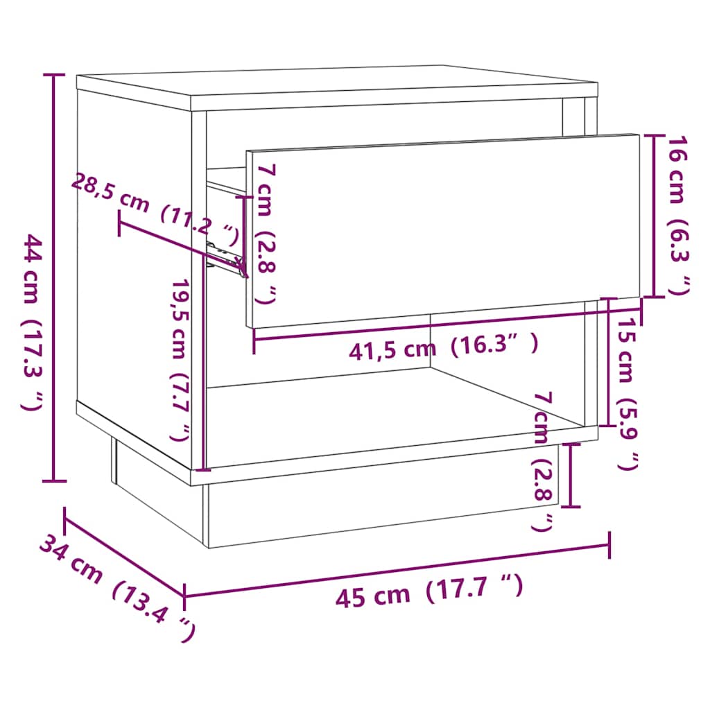 Bedside Cabinets 2 pcs White 45x34x44 cm Engineered Wood