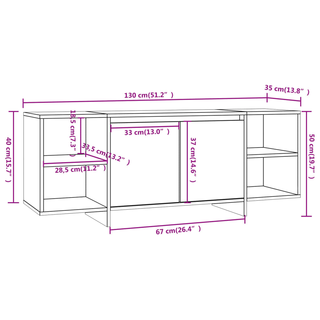 809584 vidaXL TV Cabinet White 130x35x50 cm Engineered Wood