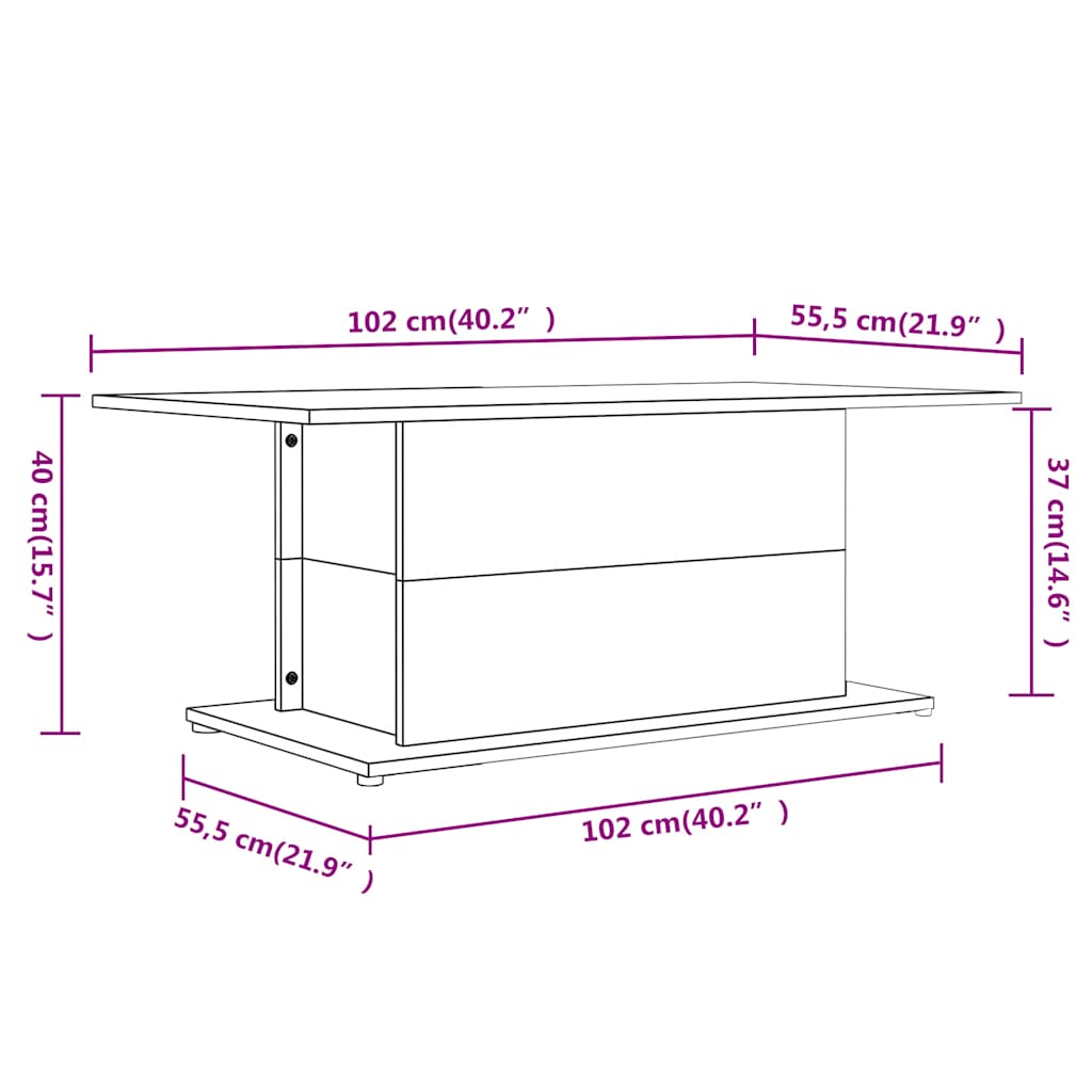 Coffee Table | Black | Engineered wood | 102x55.5x40 cm | Durable