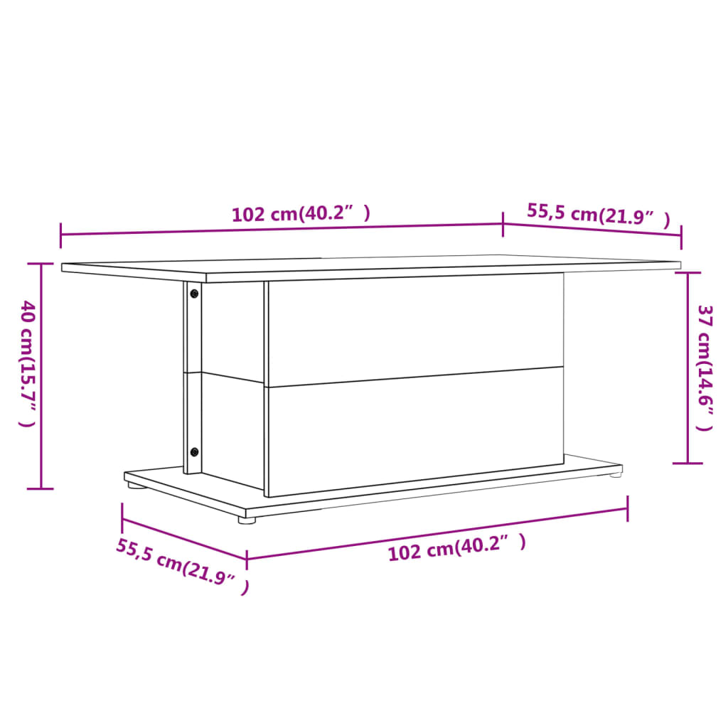 810313 vidaXL Coffee Table High Gloss White 102x55,5x40 cm Engineered Wood