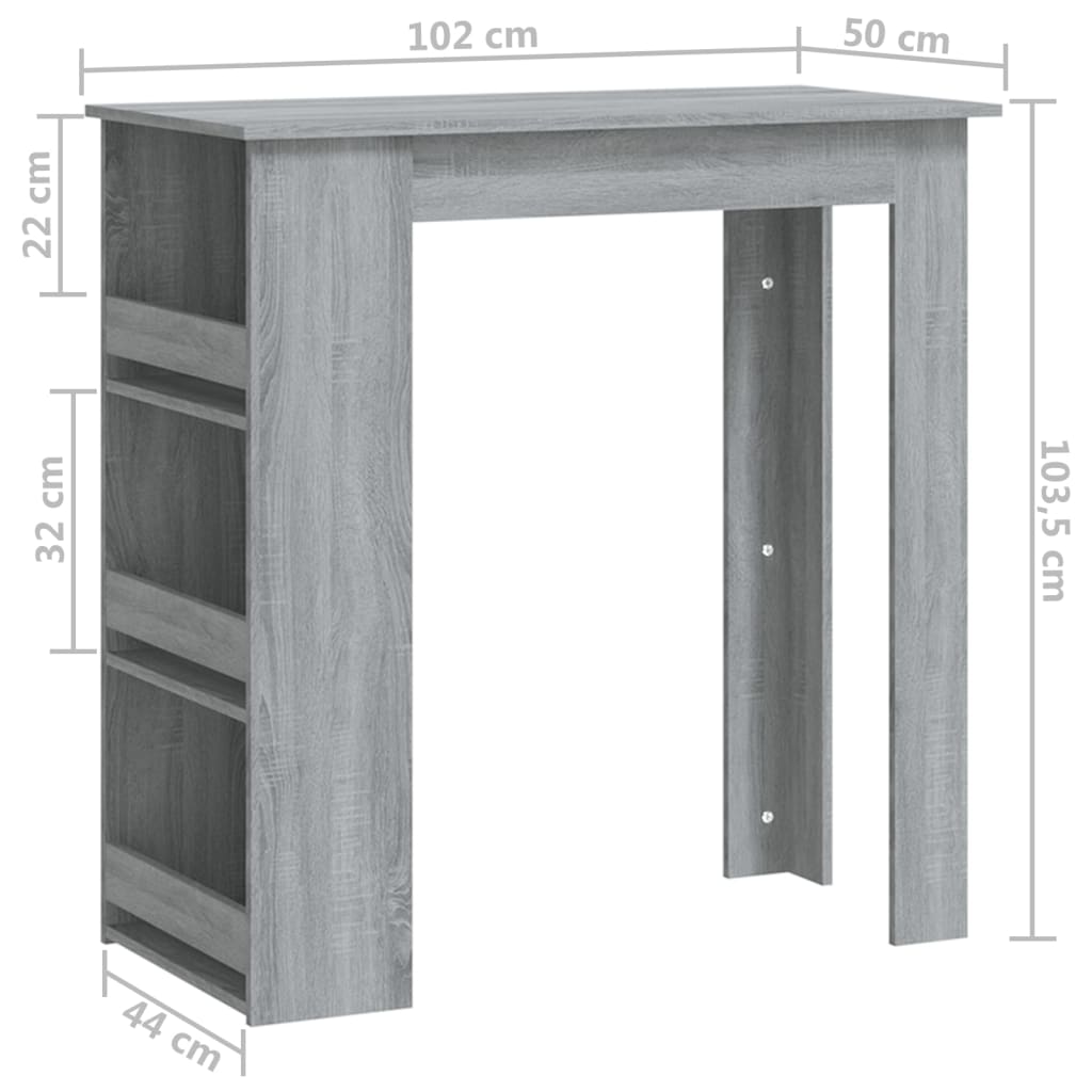 Bar Table with Storage Rack Grey Sonoma 102x50x103.5cm