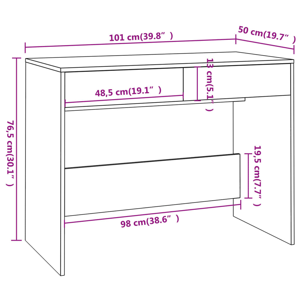 Desk Smoked Oak 101x50x76,5 cm Engineered Wood