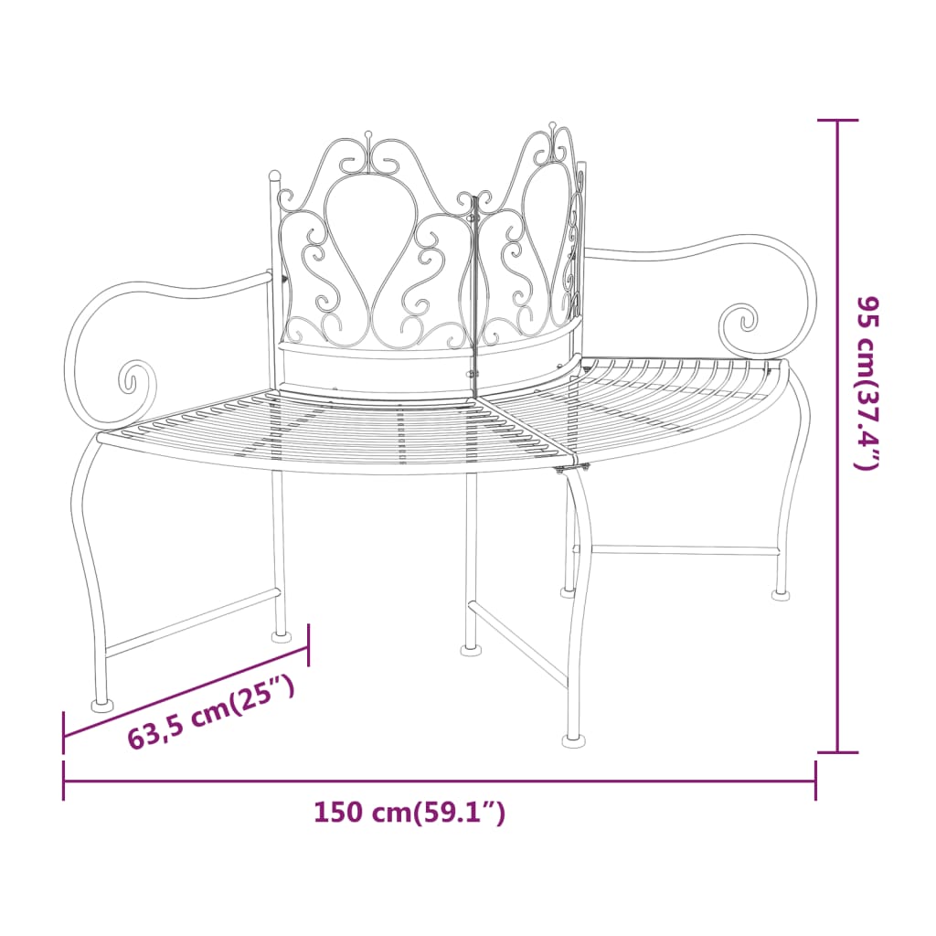 Tree Bench | Black | Steel | 150 cm diameter | Durable | Tree Bench