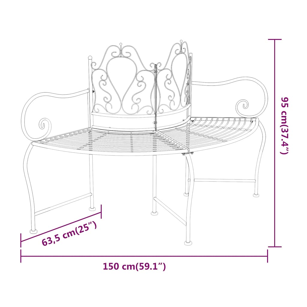 Tree Bench | Black | Steel | 150 cm diameter | Durable | Tree Bench