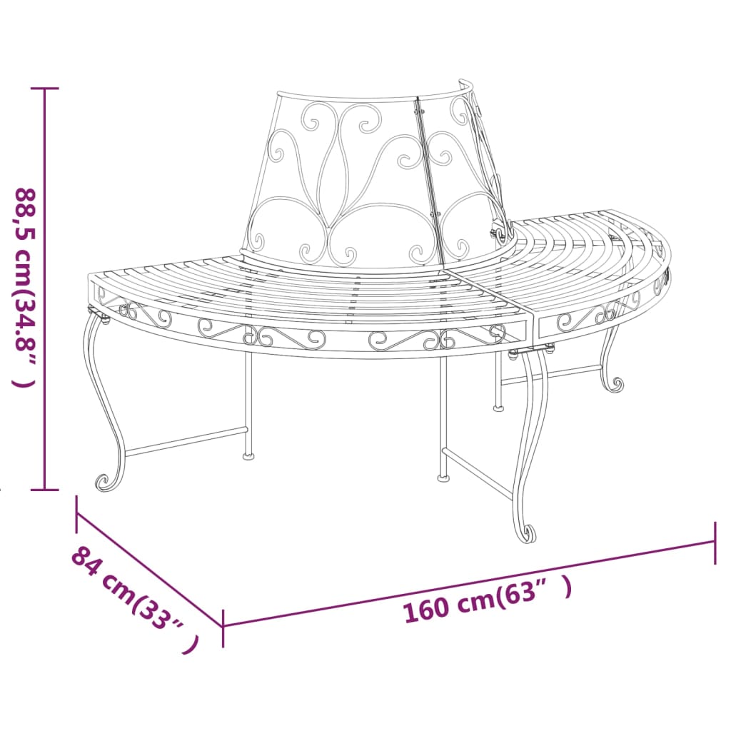 318824 vidaXL Half Round Tree Bench Ø160 cm Black Steel