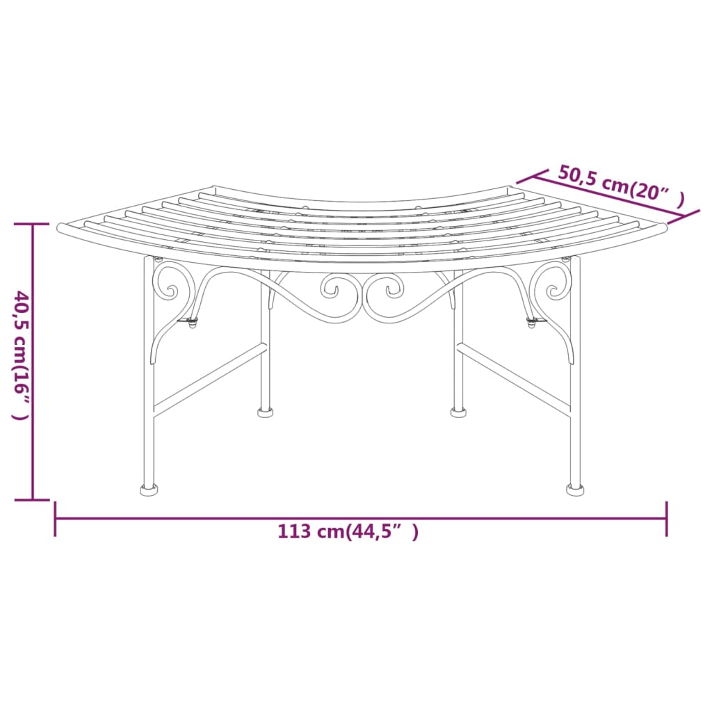318826 vidaXL Tree Bench 113 cm Black Steel