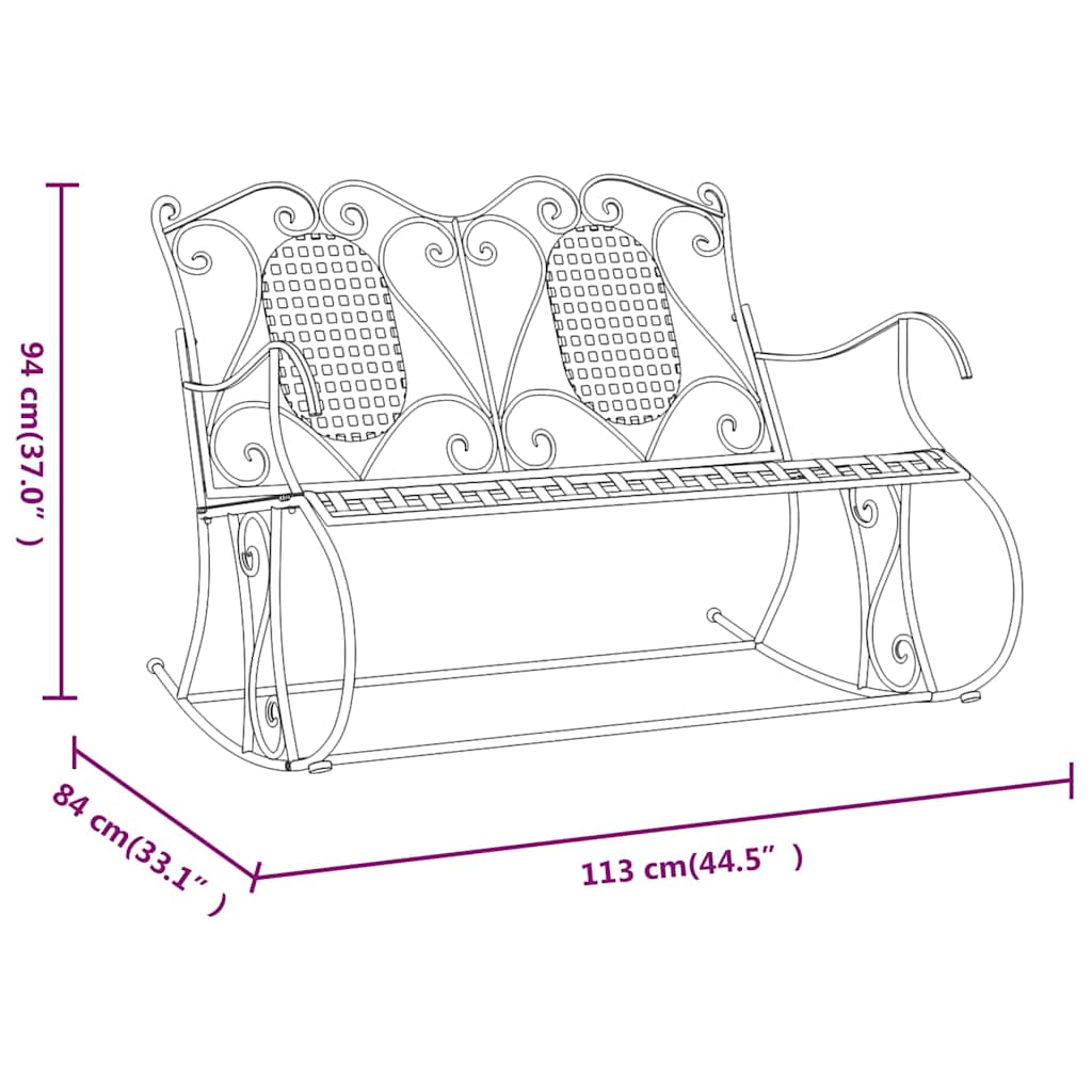 2-Seater Rocking Bench 113 cm Black Steel