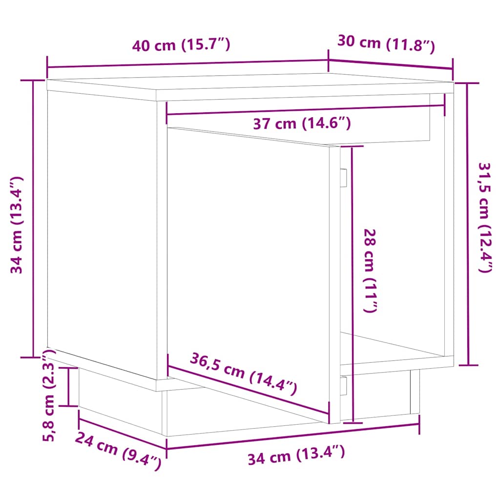 813307 vidaXL Bedside Cabinet White 40x30x40 cm Solid Wood Pine