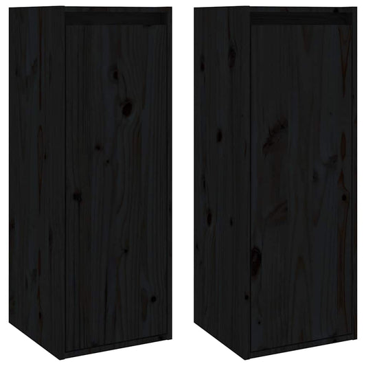 Wall Cabinets 2 pcs Black 30x30x80 cm Solid Wood Pine Wall Cabinets 2 pcs Black 30x30x80 cm Solid Wood Pine