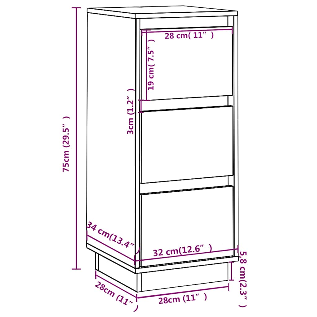 Sideboards 2 pcs White 32x34x75 cm Solid Wood Pine