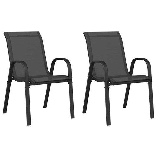 Stackable Garden Chairs 2 pcs Black Textilene Fabric Stackable Garden Chairs 2 pcs Black Textilene Fabric