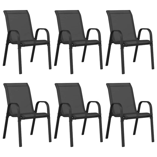 Stackable Garden Chairs 6 pcs Black Textilene Fabric Stackable Garden Chairs 6 pcs Black Textilene Fabric