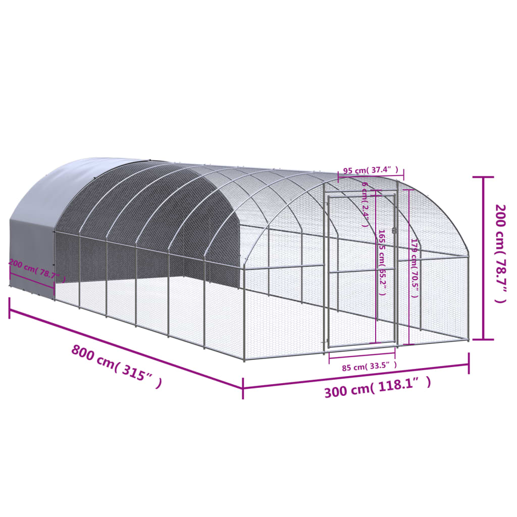 Chicken Coop | Silver | Galvanised Steel | Large | Seats Many
