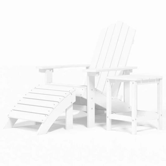 Garden Adirondack Chair with Footstool & Table HDPE White Garden Adirondack Chair with Footstool & Table HDPE White