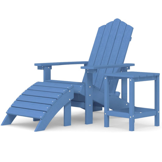 Garden Adirondack Chair with Footstool & Table HDPE Aqua Blue Garden Adirondack Chair with Footstool & Table HDPE Aqua Blue