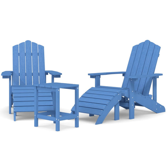Garden Adirondack Chairs with Footstool & Table HDPE Aqua Blue Garden Adirondack Chairs with Footstool & Table HDPE Aqua Blue