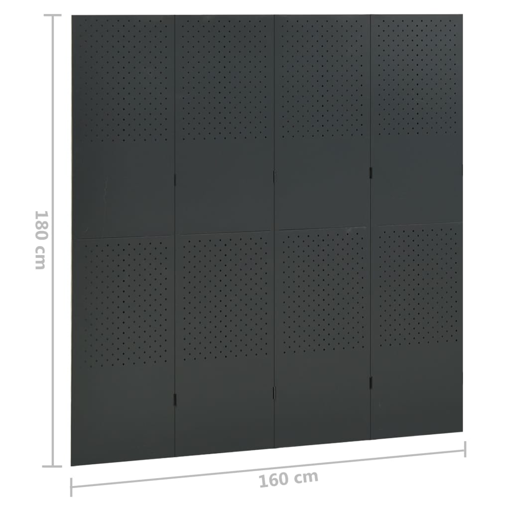 4-Panel Room Dividers 2 pcs Anthracite 160x180 cm Steel