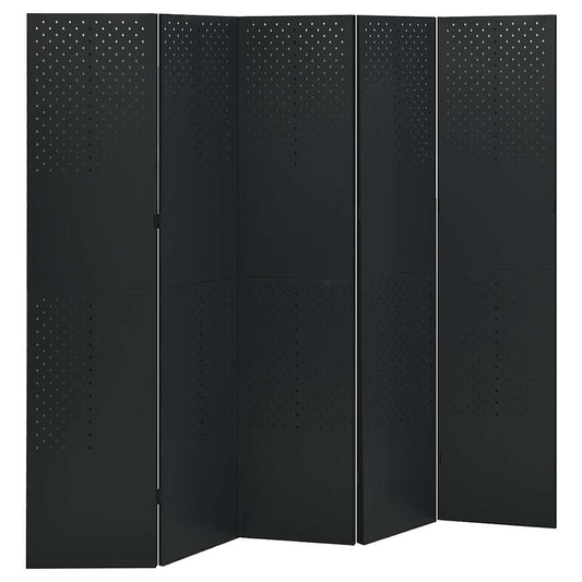 5-Panel Room Dividers 2 pcs Black 200x180 cm Steel 5-Panel Room Dividers 2 pcs Black 200x180 cm Steel