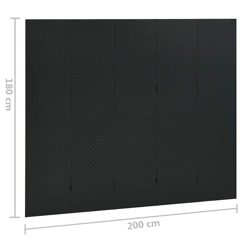 5-Panel Room Dividers 2 pcs Black 200x180 cm Steel