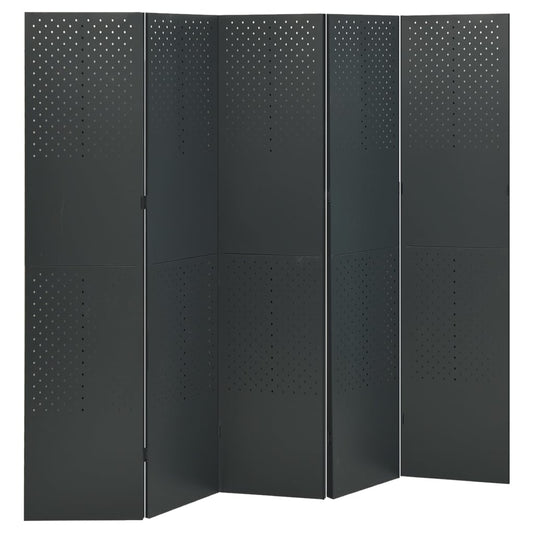 5-Panel Room Dividers 2 pcs Anthracite 200x180 cm Steel 5-Panel Room Dividers 2 pcs Anthracite 200x180 cm Steel