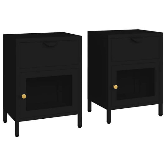 Nightstands 2 pcs Black 40x30x54,5 cm Steel and Glass Nightstands 2 pcs Black 40x30x54,5 cm Steel and Glass