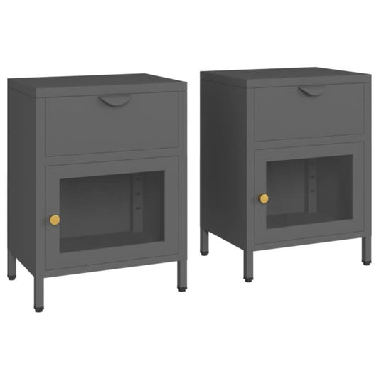 Nightstands 2 pcs Anthracite 40x30x54.5 cm Steel and Glass Nightstands 2 pcs Anthracite 40x30x54.5 cm Steel and Glass