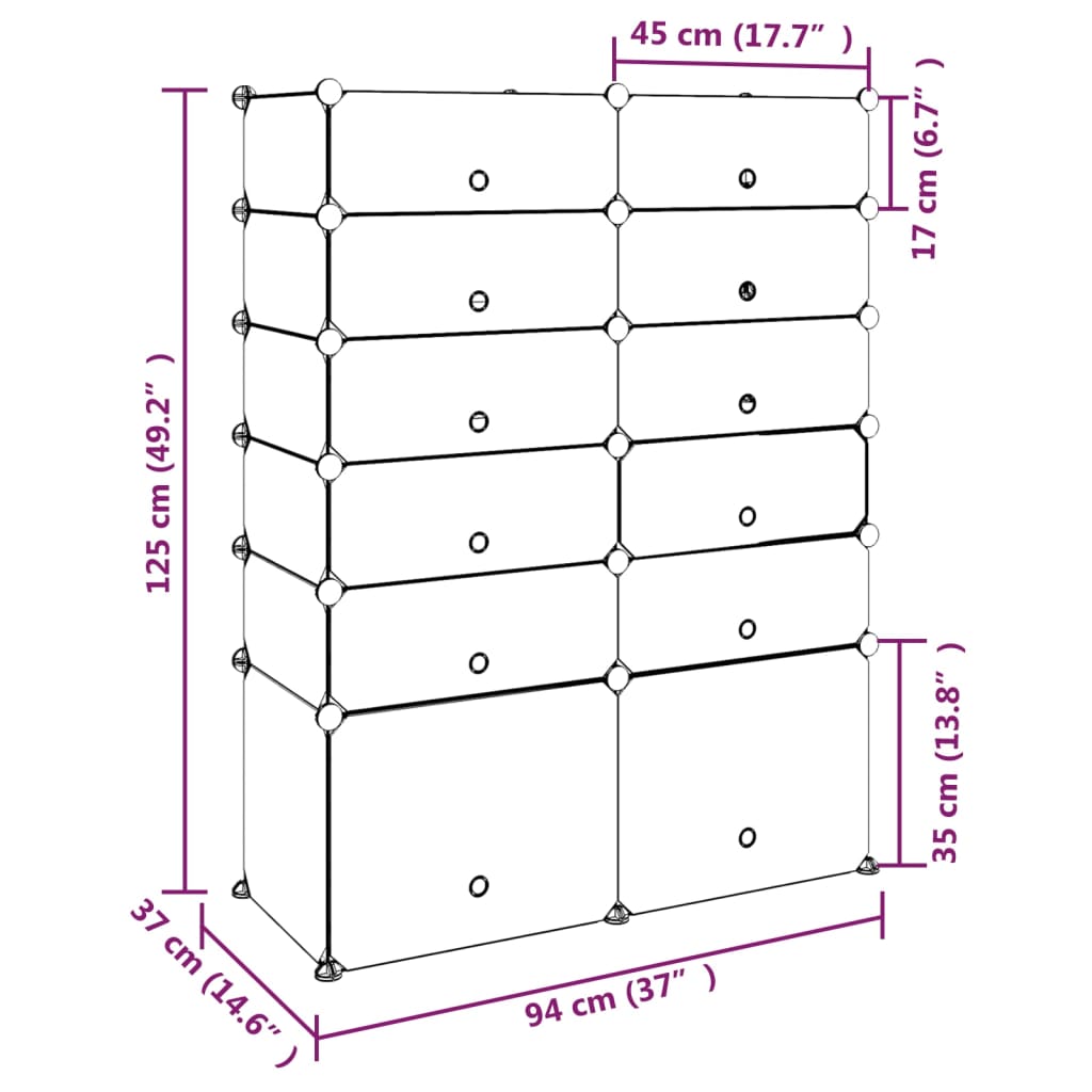 Shoe Rack Black 94x37x125 cm PP