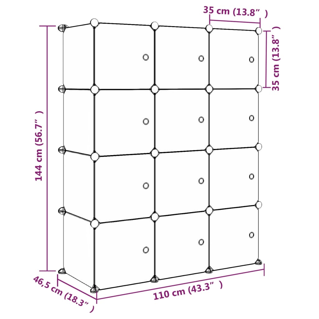 340581 vidaXL Cube Storage Cabinet for Kids with 12 Cubes Pink PP