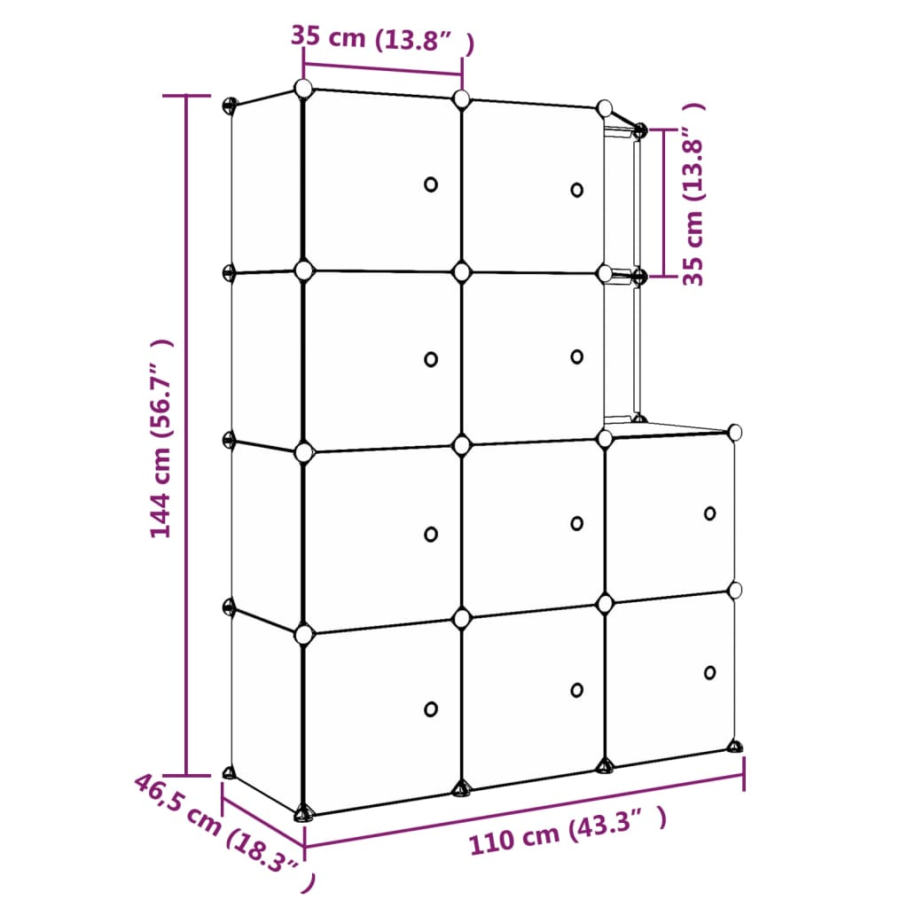 340582 vidaXL Cube Storage Cabinet for Kids with 10 Cubes Black PP