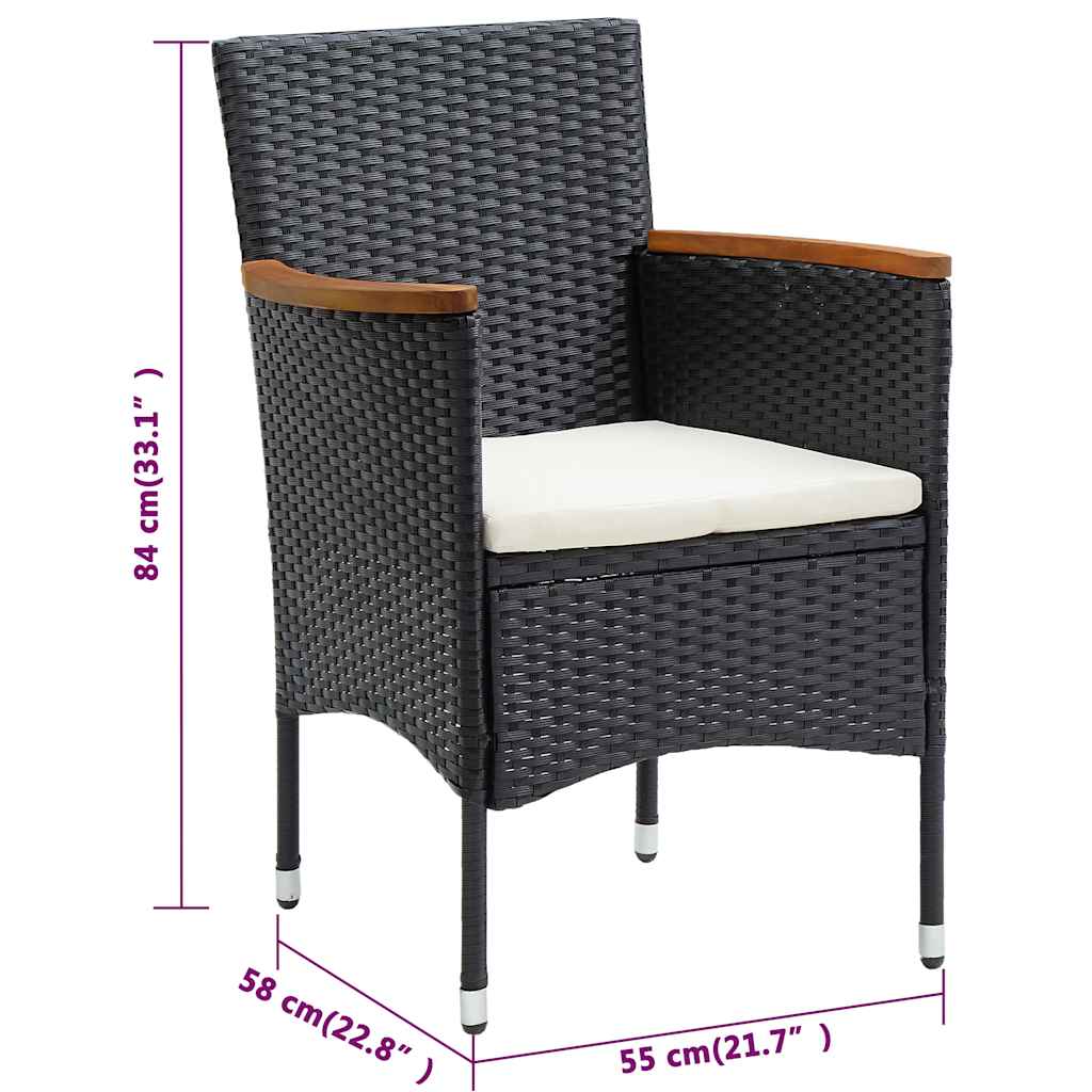 5 Piece Garden Dining Set with Cushions Black