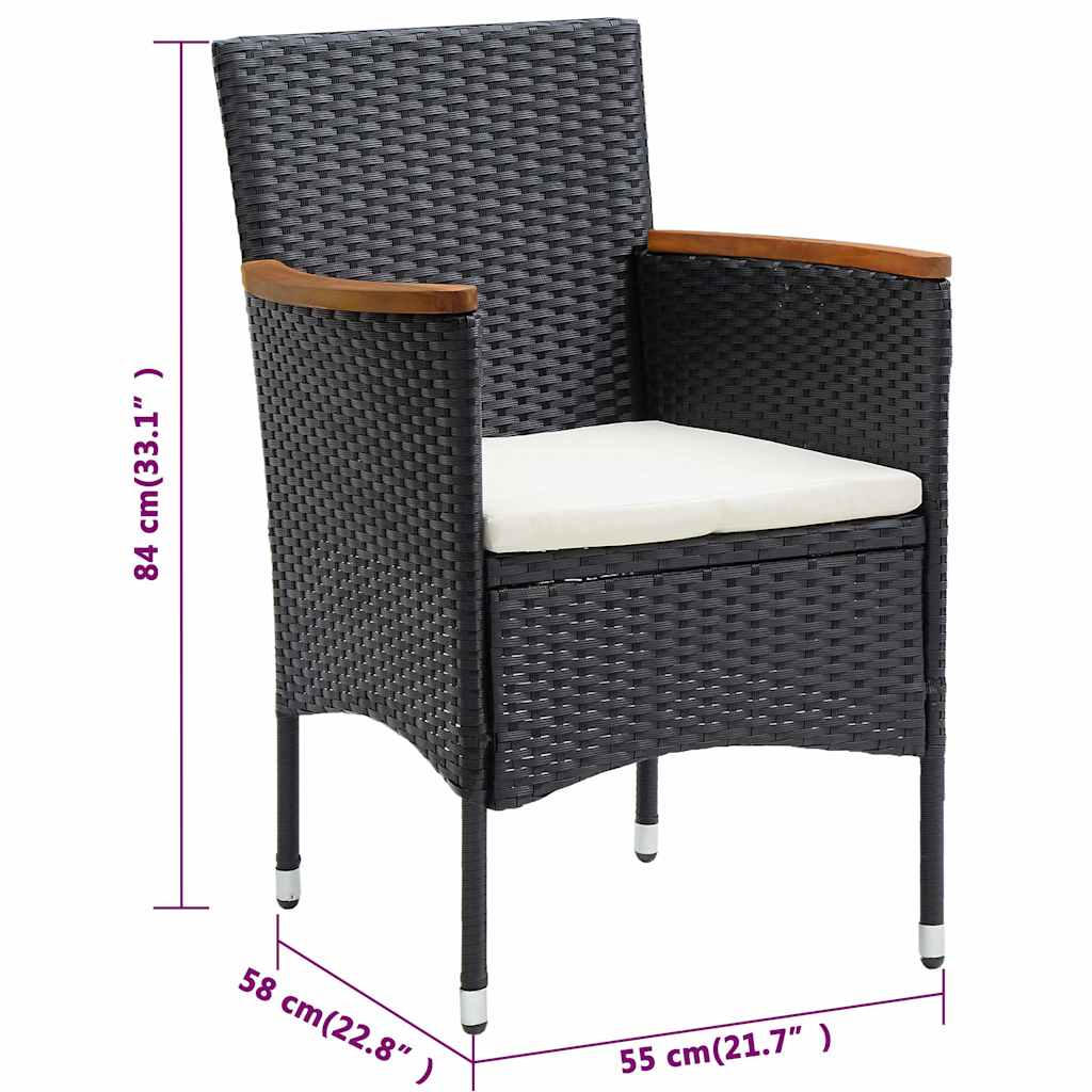 9 Piece Garden Dining Set with Cushions Black