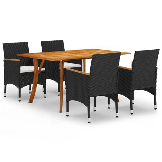 5 Piece Garden Dining Set with Cushions Poly Rattan Black 5 Piece Garden Dining Set with Cushions Poly Rattan Black