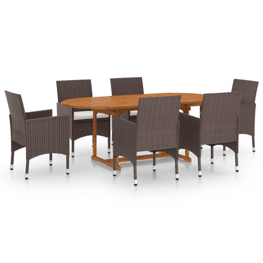7 Piece Garden Dining Set with Cushions Brown 7 Piece Garden Dining Set with Cushions Brown