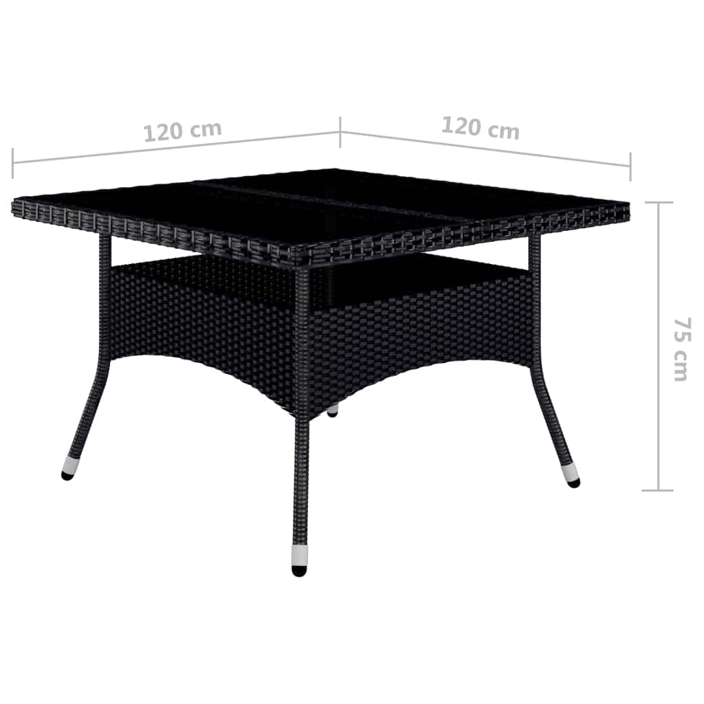 9 Piece Garden Dining Set Poly Rattan and Tempered Glass Black