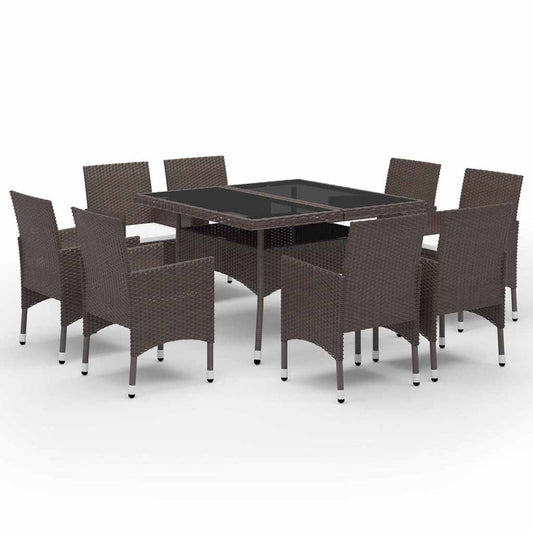 9 Piece Garden Dining Set Poly Rattan and Tempered Glass Brown 9 Piece Garden Dining Set Poly Rattan and Tempered Glass Brown