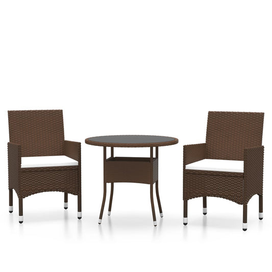 3 Piece Garden Bistro Set Poly Rattan and Tempered Glass Brown 3 Piece Garden Bistro Set Poly Rattan and Tempered Glass Brown