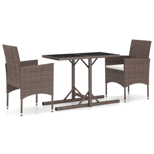 3 Piece Garden Dining Set Poly Rattan and Tempered Glass Brown 3 Piece Garden Dining Set Poly Rattan and Tempered Glass Brown
