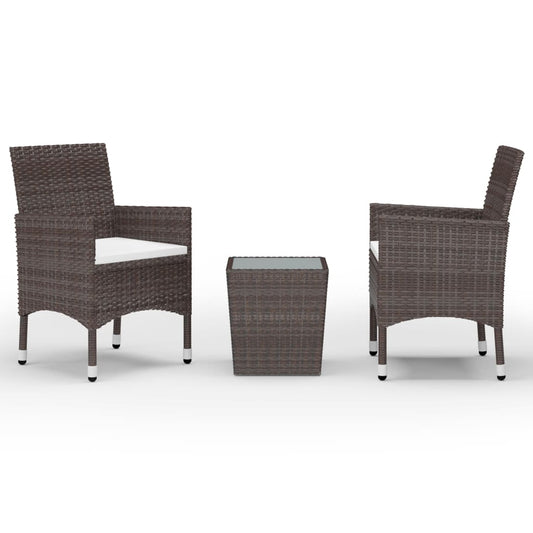 3 Piece Garden Bistro Set Poly Rattan and Tempered Glass Brown 3 Piece Garden Bistro Set Poly Rattan and Tempered Glass Brown