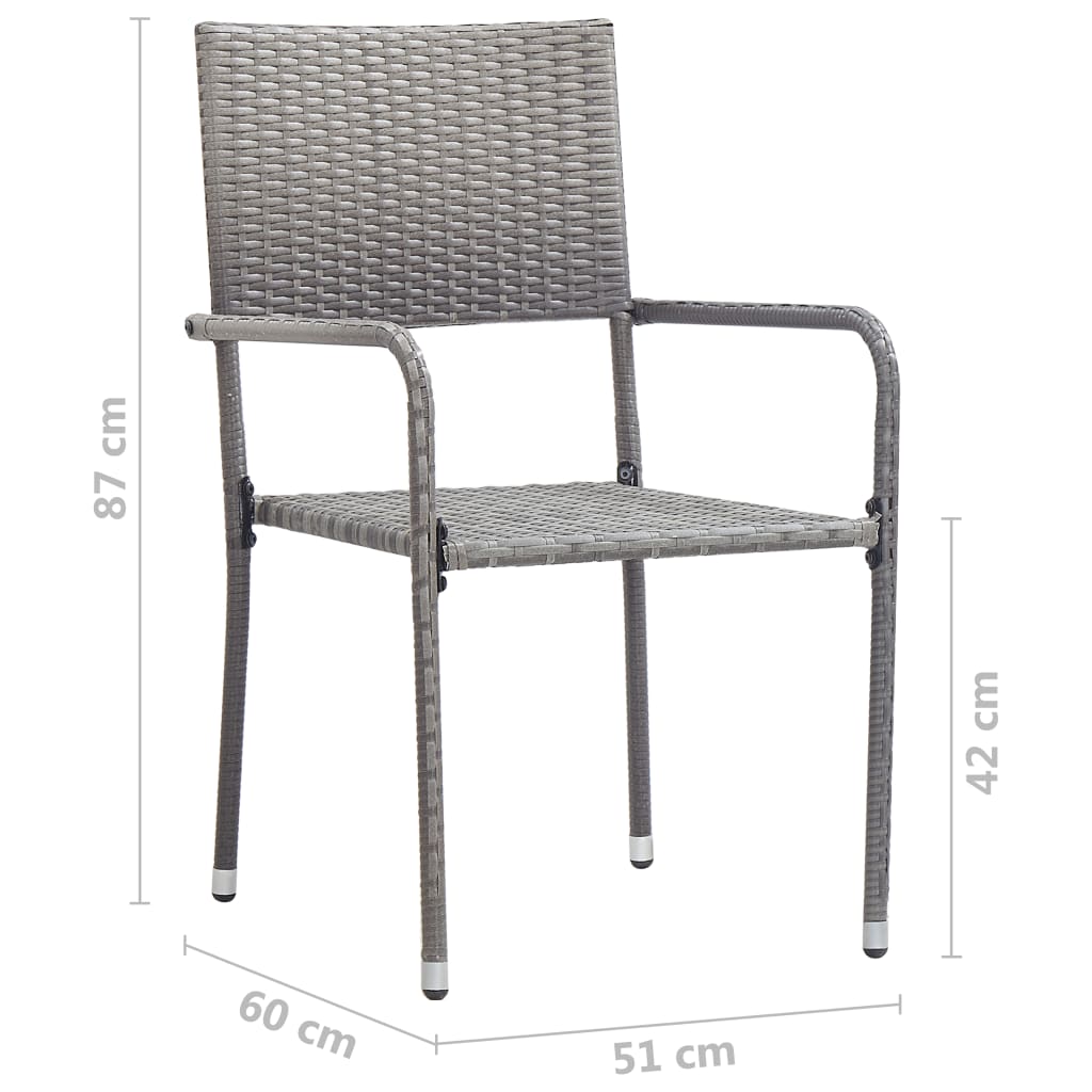 Garden Dining Chair | Set of 6 | Grey | PE rattan, steel | Standard