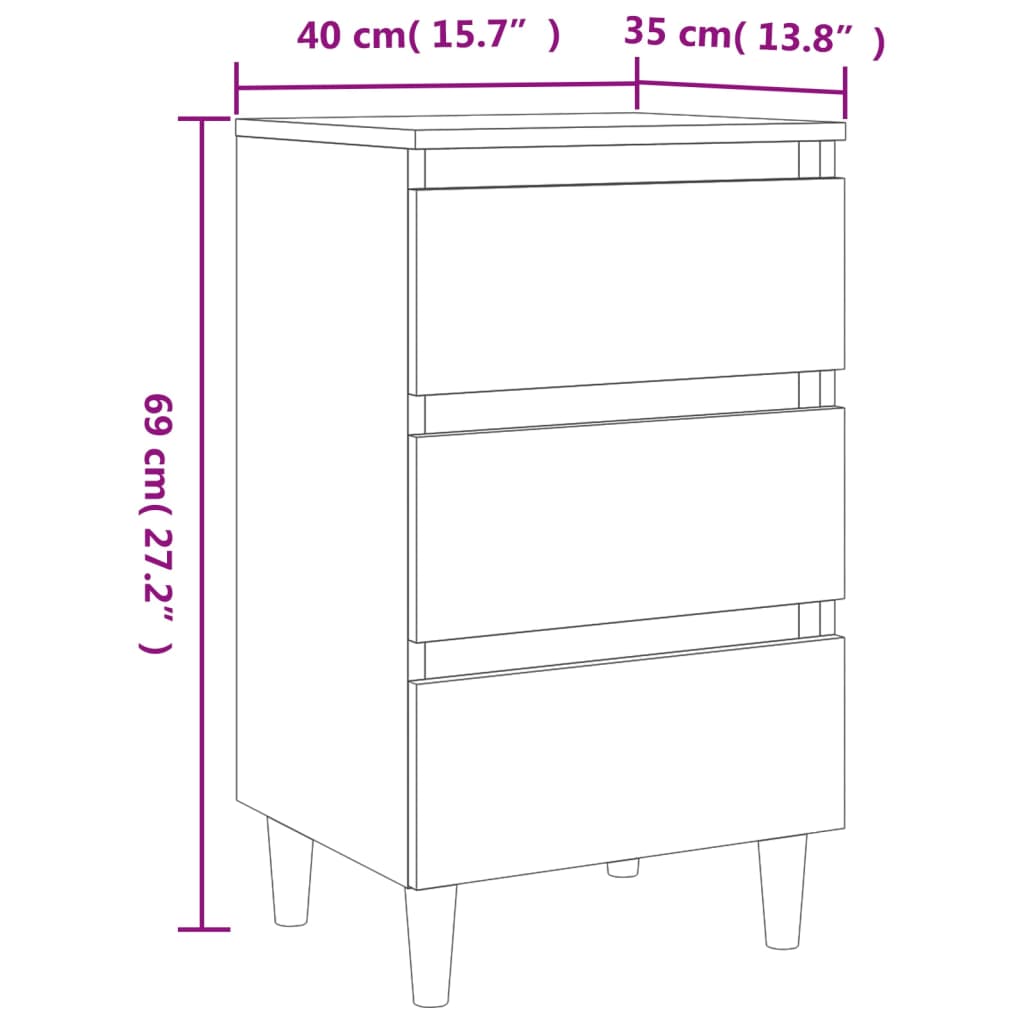 813135 vidaXL Bed Cabinets with Solid Wood Legs 2 pcs Smoked Oak 40x35x69 cm