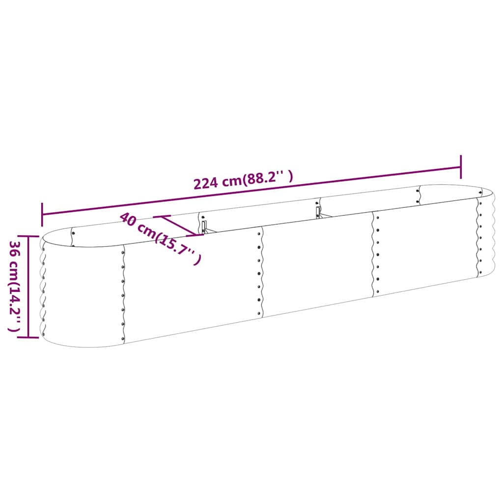 Garden Raised Bed Galvanised Steel 224x40x36 cm Silver