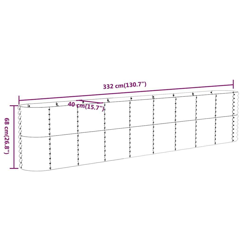 Garden Raised Bed Galvanised Steel 332x40x68 cm Brown
