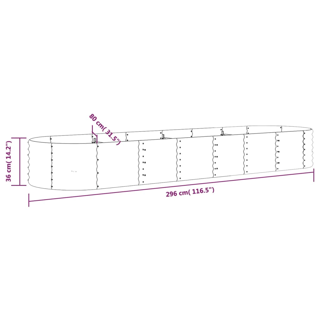 Garden Raised Bed Galvanised Steel 296x80x36 cm Silver